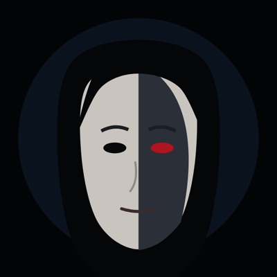 Le visage d'Histoires Noires, moitié dans l'ombre, un œil rouge